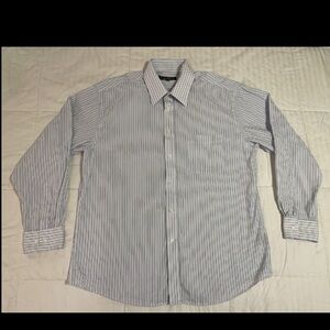 Nicole Miller Men's 16 Seersucker Blue Striped Long Sleeve Button Down Shirt